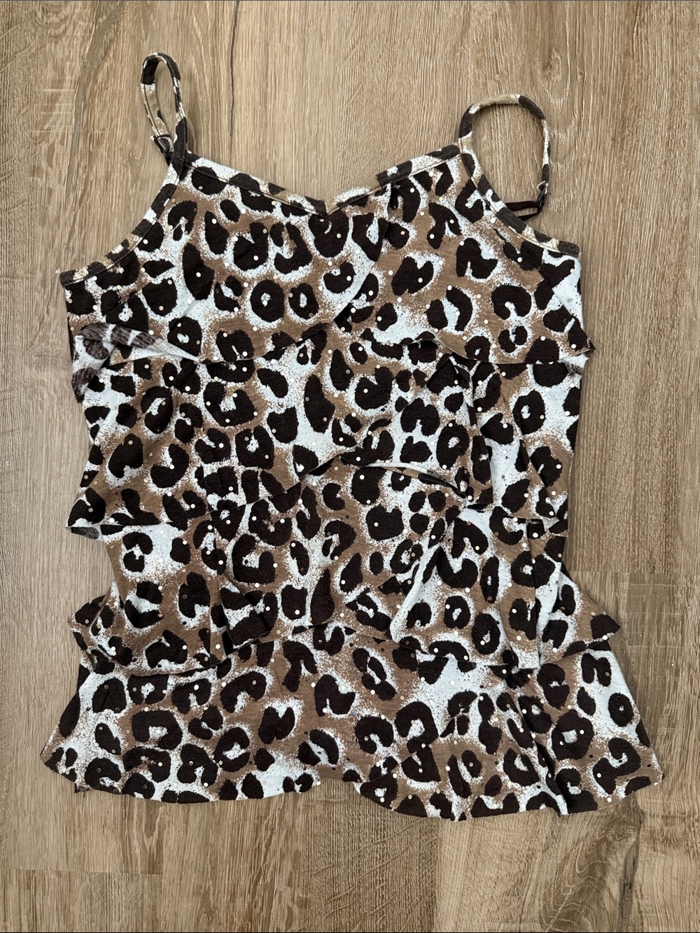 Justice Leopard Print Ruffle Cami Tank Top - Brown